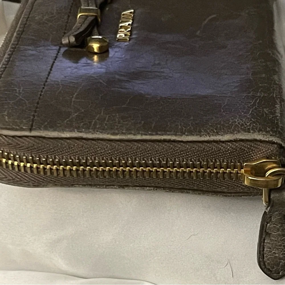 Prada Vitello shine F Argilla /beige Leather long wallet with Gold Details